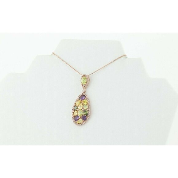 Rose Gold over Sterling Silver Multi Stone CZ Necklace 18 inch chain 1 mm wide - Picture 7 of 8